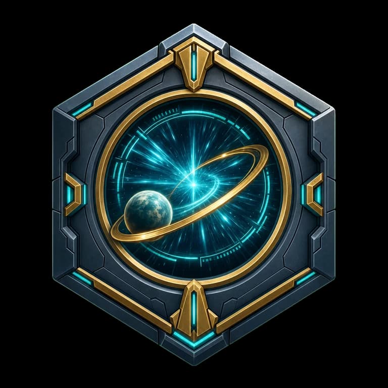 Blue sci-fi orbit achievement badge